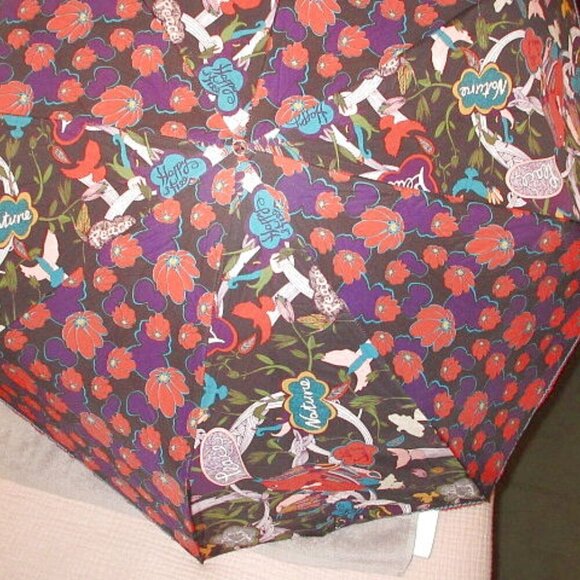 Vtg The Sak Happy & Free Compact Umbrella Crochet Bird Peace Love Nature Hippie - Picture 4 of 12